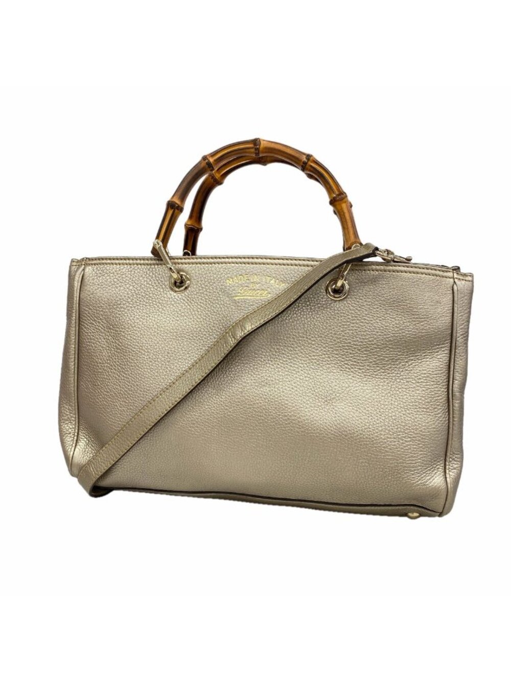 Gucci Handbag Bamboo Leather Pale Silver Champagne Gold 2-Way Bag
